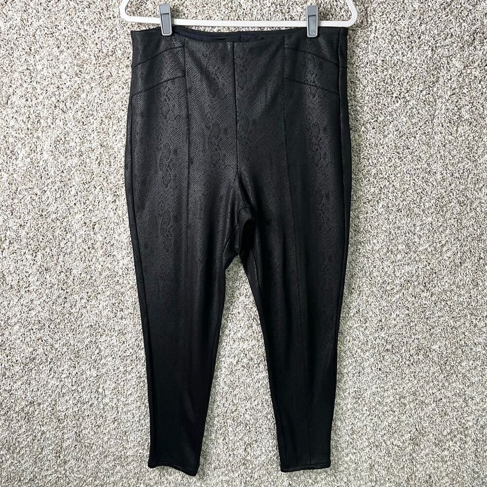 Liverpool Leggings Women's 14 Black Faux Leather Crackled Snake Print